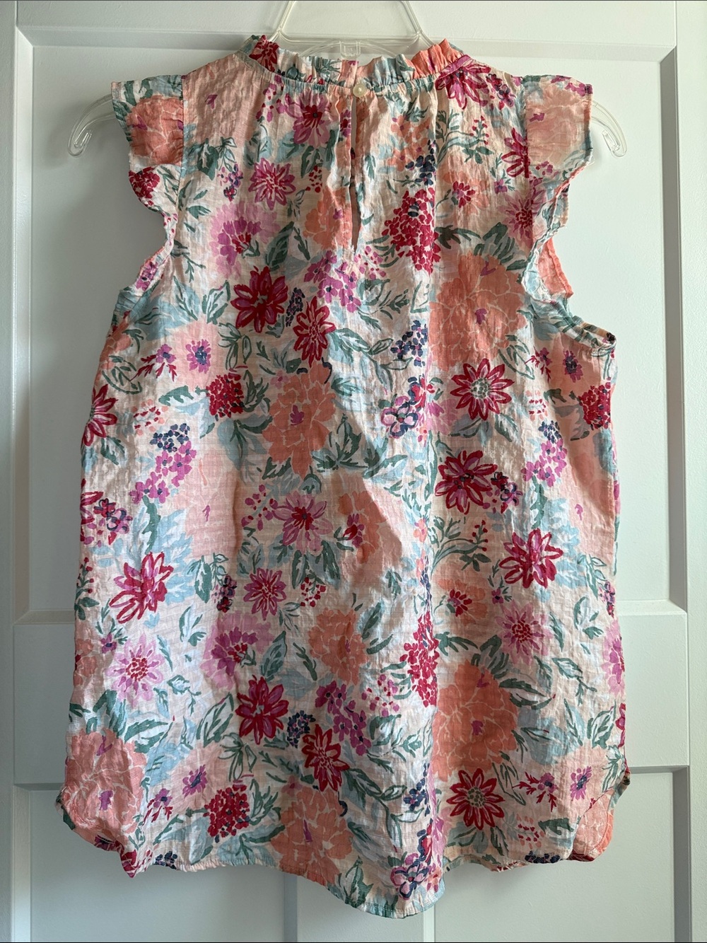 LOFT Pink Floral Ruffle-Neck Flutter Sleeve Top - Picture 5 of 6
